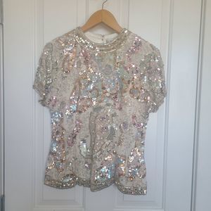 BLACK TIE Olge Cassini Beautiful Vintage Beaded Top Size Small Silk